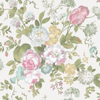 White and colorful non-woven wallpaper nature motifs Blooming Garden Rasch Textil 084021