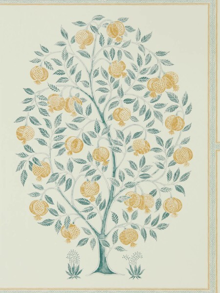 tree motif with border cream non-woven wallpaper Sanderson Caspian DCPW216792