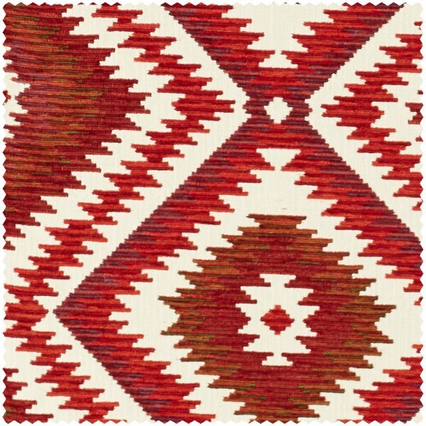 oriental diamond pattern red furnishing fabric Sanderson Caspian DCAC236914