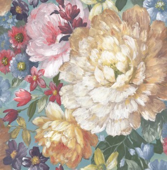 Large flowers multicolored wallpaper Charleston Rasch Textil 030102