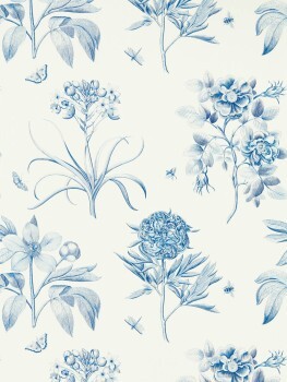Blumen und Schmetterlinge weiß Papiertapete Sanderson - One Sixty DOSW217052