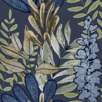 leaf pattern blue vinyl wallpaper Materika Rasch Textil 227011