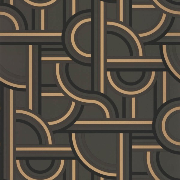 Glossy lines and arcs black and gold non-woven wallpaper Caselio - Labyrinth Texdecor LBY102129028