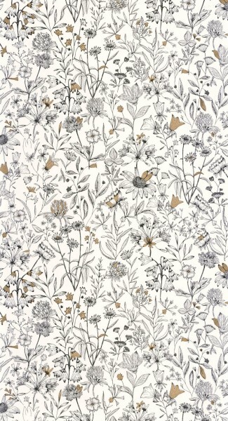 floral pattern with gold accents white wallpaper Caselio - Moonlight 2 Texdecor MLGT103000215
