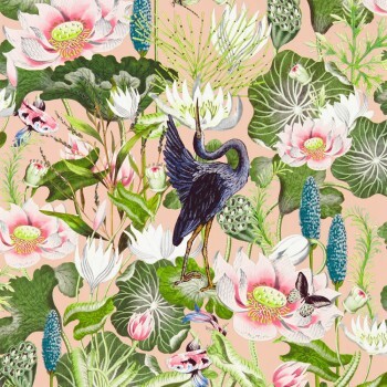 non-woven wallpaper herons, fish and insects beige W0137-01