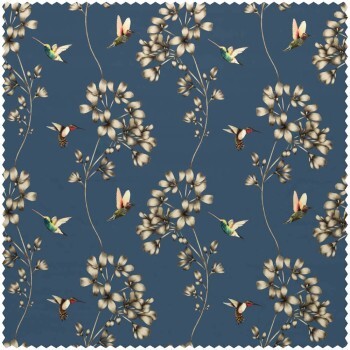 Flower tendrils and birds blue furnishing fabric Sanderson Harlequin - Color 1 HTEF120977